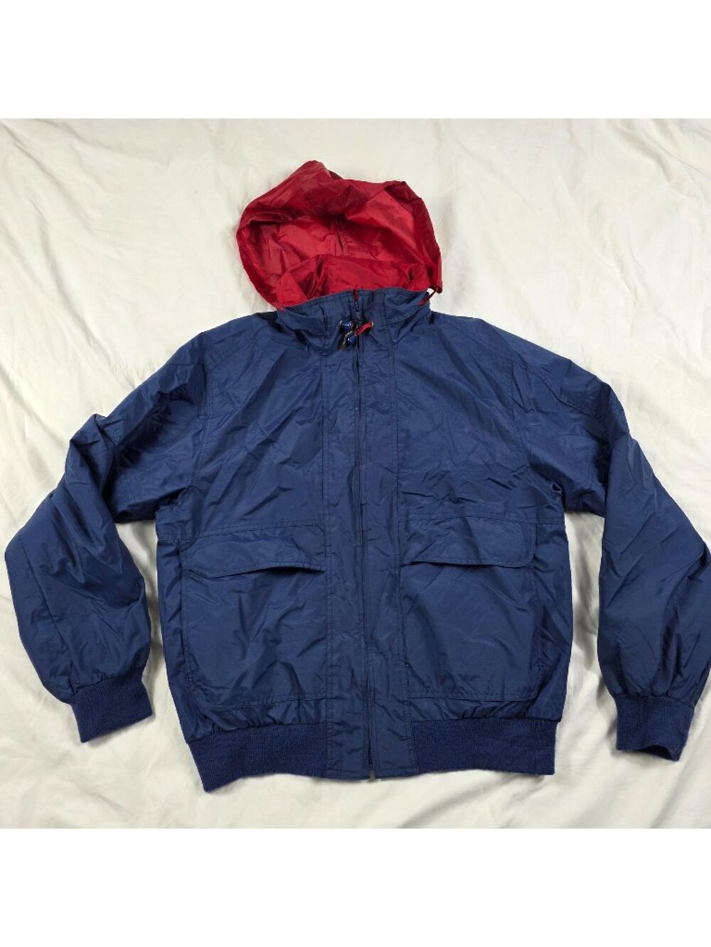 Vintage McGregor Anti-Breeze Windbreaker Jacket Mens M Blue Red Hooded Coat